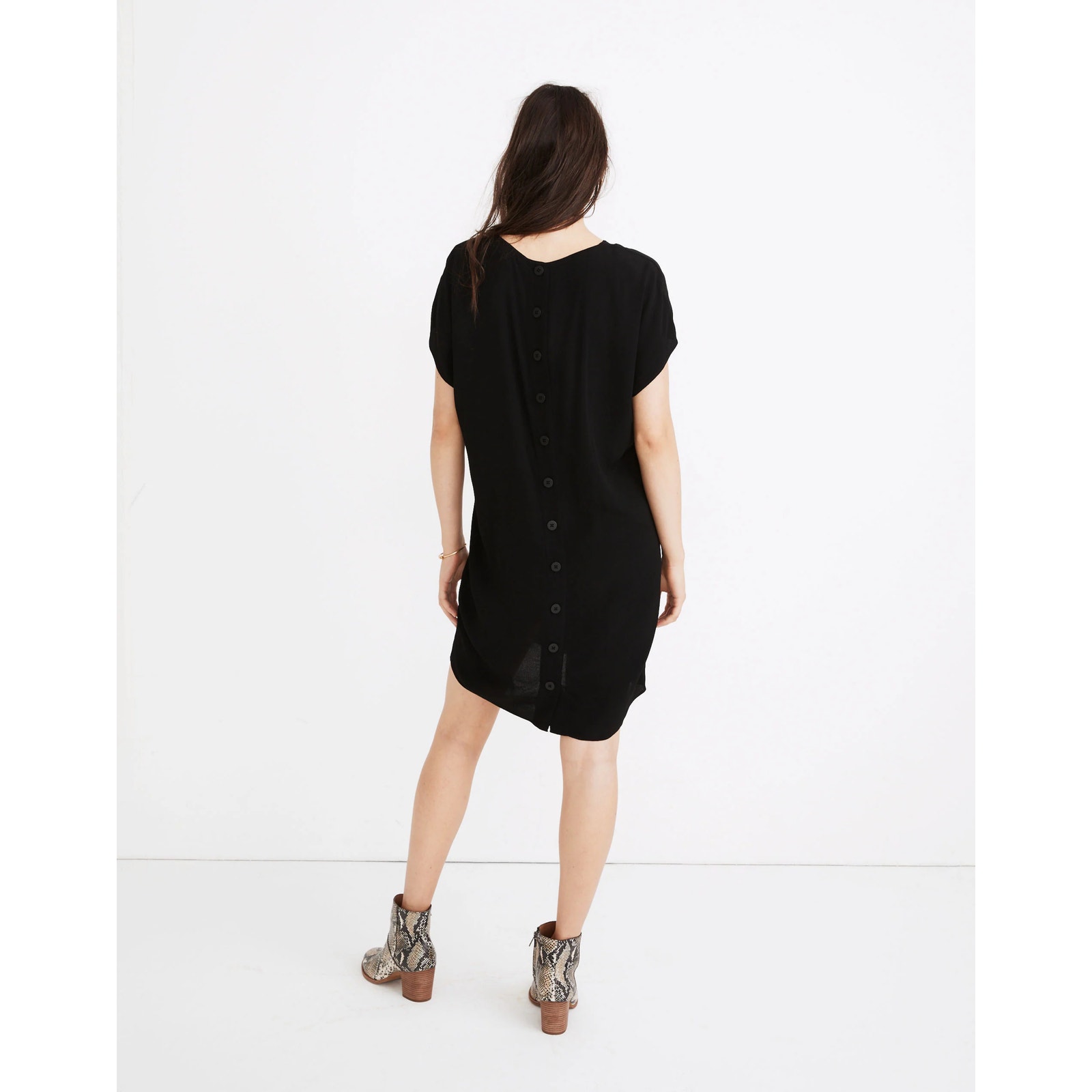 Madewell Crewneck Button Back Easy Dress Black Mini Lightweight Basic Medium